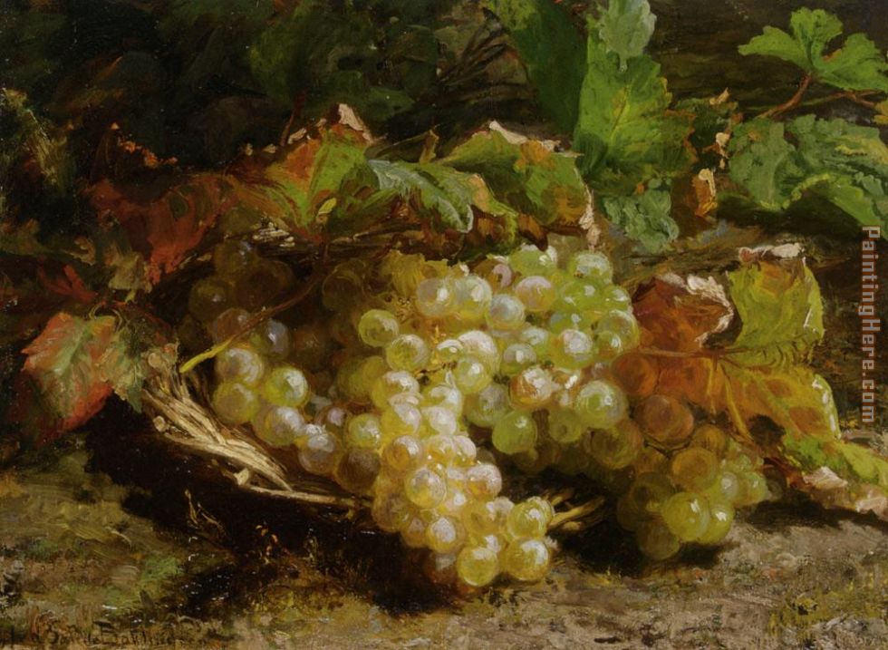 A still life with grapes in a basket painting - Geraldine Jacoba Van De Sande Bakhuyzen A still life with grapes in a basket art painting